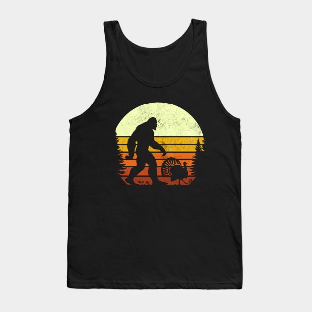 Bigfoot Sasquatch Walking With Turkey Vintage Sunset Bird Tank Top by Cuteness Klub